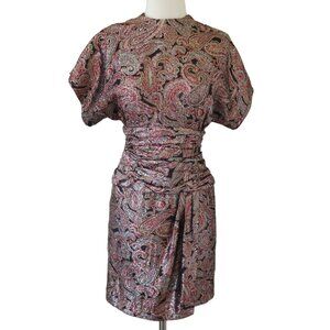 vtg 80s TRACY MILLS Paisley print metallic dress